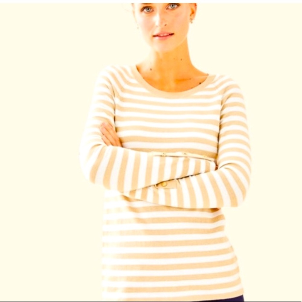 Lilly Pulitzer Gold & White Stripe Sweater XS